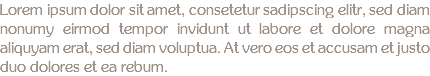 Lorem ipsum dolor sit amet, consetetur sadipscing elitr, sed diam nonumy eirmod tempor invidunt ut labore et dolore magna aliquyam erat, sed diam voluptua. At vero eos et accusam et justo duo dolores et ea rebum.